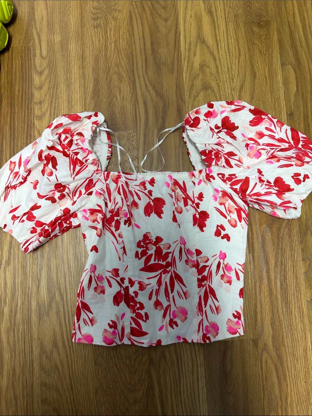 Banana Republic White Crop Top with Red and Pink Floral Print